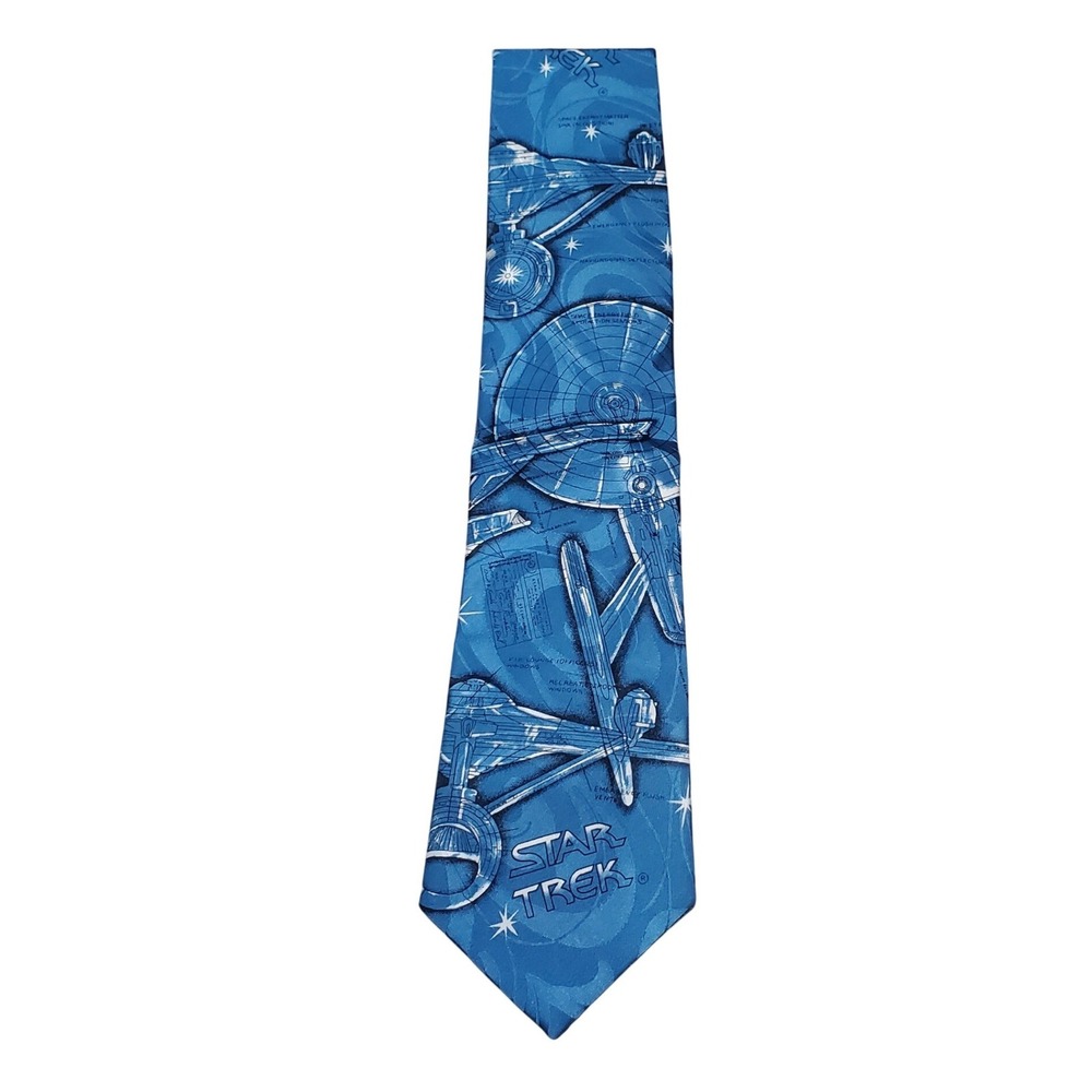 Vintage 1992 Ralph Marlin RM Style Star Trek Blueprint Silk Tie Made In USA NASA